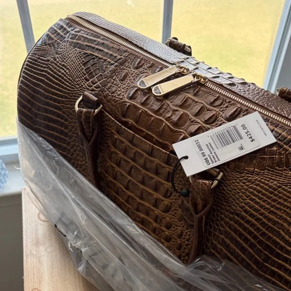 Brown Croc-Embossed Leather Weekender Bag - Picture 4 of 5
